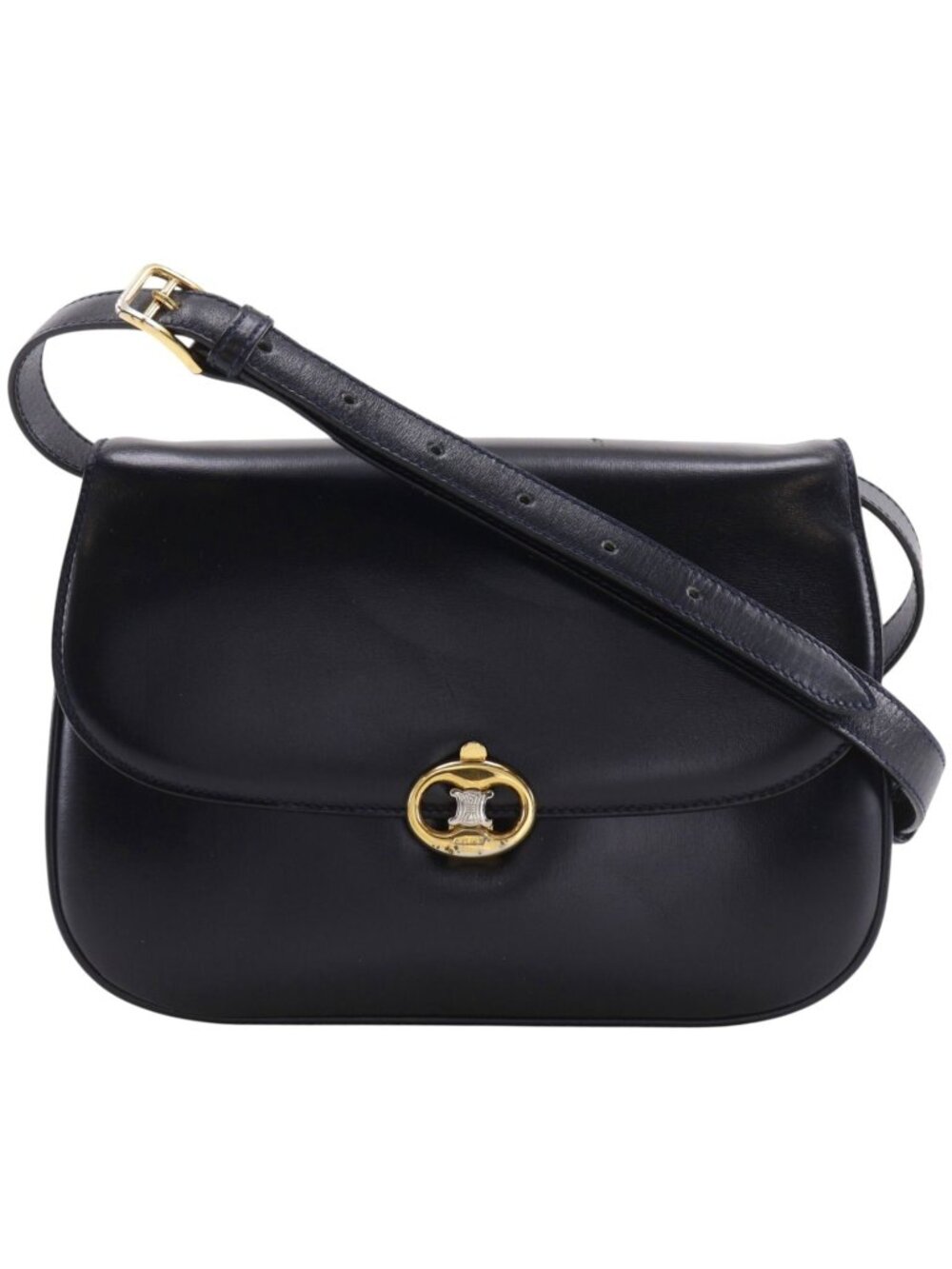 Celine Triomphe Vintage 2-Way Clutch Calfskin Black
